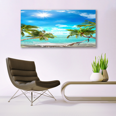 Glasbild aus Plexiglas® Sonne Meer Palmen Landschaft