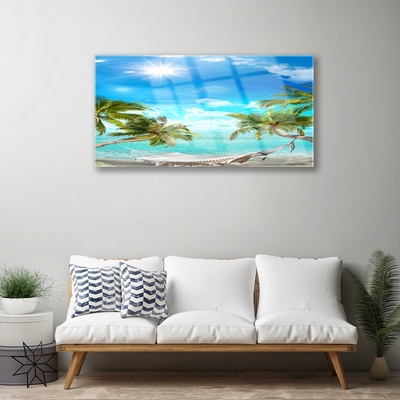 Glasbild aus Plexiglas® Sonne Meer Palmen Landschaft