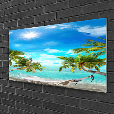 Glasbild aus Plexiglas® Sonne Meer Palmen Landschaft