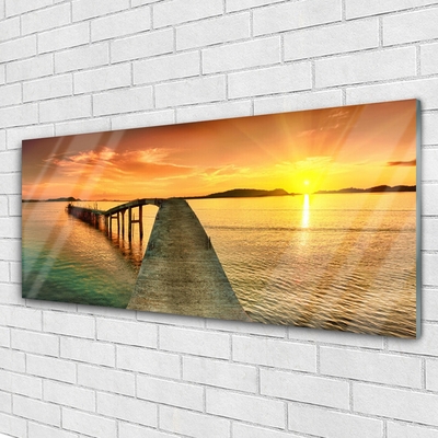 Glasbild aus Plexiglas® Sonne Meer Brücke Landschaft