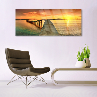Glasbild aus Plexiglas® Sonne Meer Brücke Landschaft