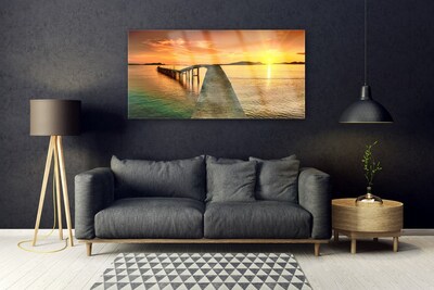 Glasbild aus Plexiglas® Sonne Meer Brücke Landschaft