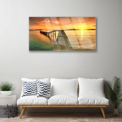 Glasbild aus Plexiglas® Sonne Meer Brücke Landschaft