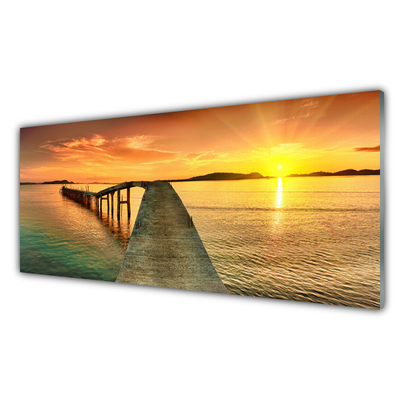 Glasbild aus Plexiglas® Sonne Meer Brücke Landschaft
