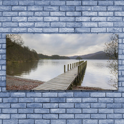 Glasbild aus Plexiglas® See Wald Brücke Architektur