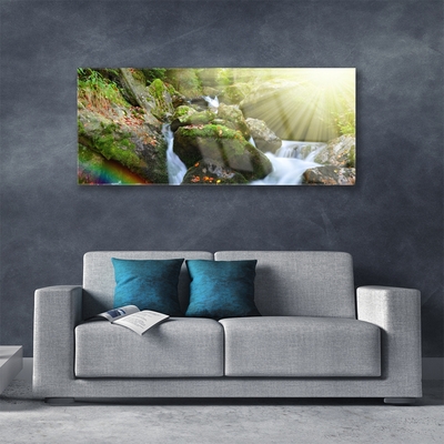 Glasbild aus Plexiglas® Sonne Wasserfall Regenbogen Natur