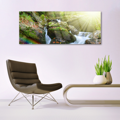 Glasbild aus Plexiglas® Sonne Wasserfall Regenbogen Natur