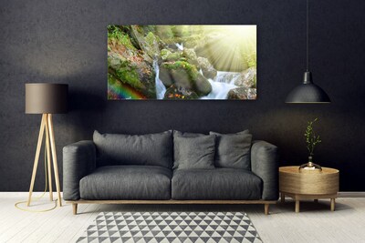 Glasbild aus Plexiglas® Sonne Wasserfall Regenbogen Natur