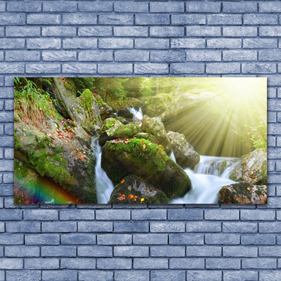 Glasbild aus Plexiglas® Sonne Wasserfall Regenbogen Natur