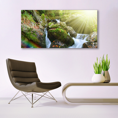 Glasbild aus Plexiglas® Sonne Wasserfall Regenbogen Natur