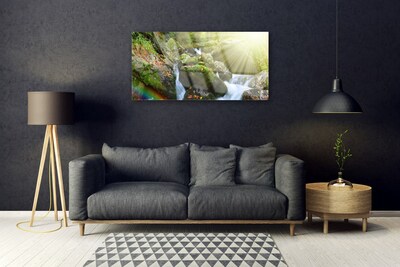 Glasbild aus Plexiglas® Sonne Wasserfall Regenbogen Natur