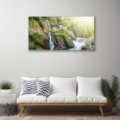 Glasbild aus Plexiglas® Sonne Wasserfall Regenbogen Natur