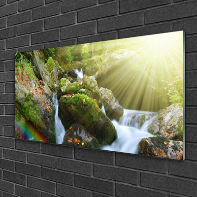 Glasbild aus Plexiglas® Sonne Wasserfall Regenbogen Natur