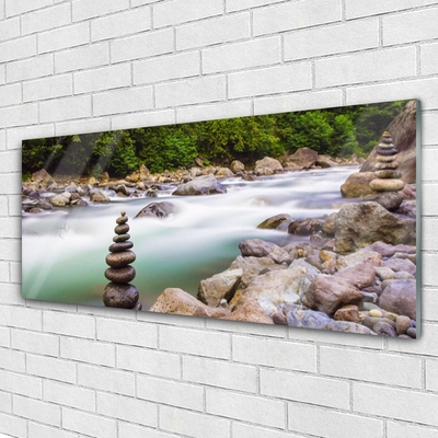 Glasbild aus Plexiglas® Wald See Steine Landschaft