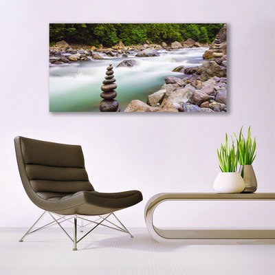 Glasbild aus Plexiglas® Wald See Steine Landschaft