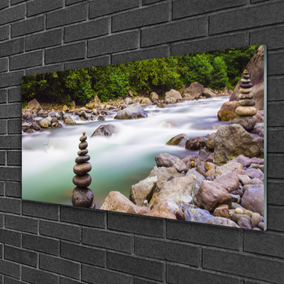 Glasbild aus Plexiglas® Wald See Steine Landschaft