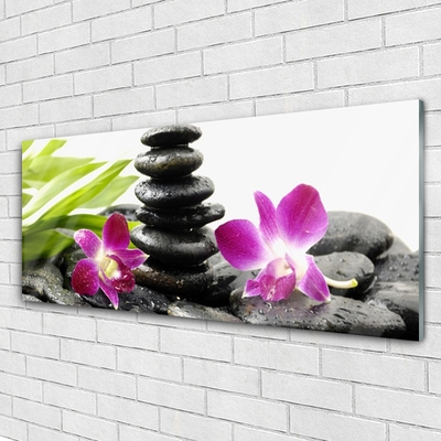 Glasbild aus Plexiglas® Blumen Steine Kunst