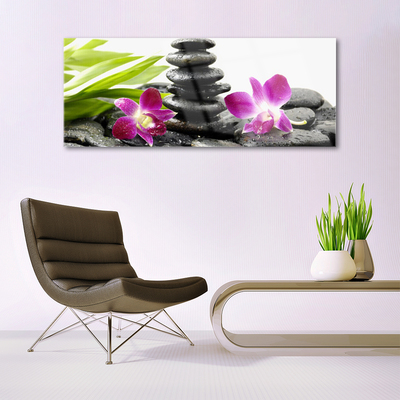 Glasbild aus Plexiglas® Blumen Steine Kunst