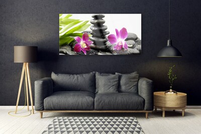 Glasbild aus Plexiglas® Blumen Steine Kunst