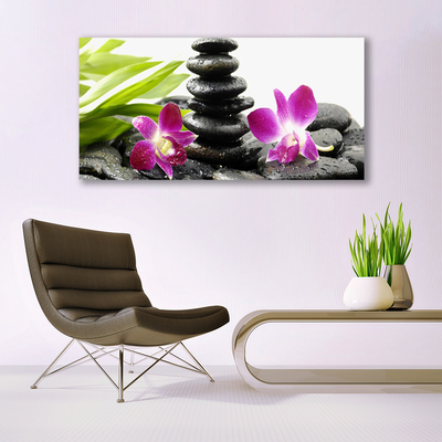 Glasbild aus Plexiglas® Blumen Steine Kunst