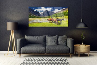 Glasbild aus Plexiglas® Gebirge Bäume Pferde Tiere