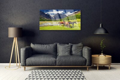 Glasbild aus Plexiglas® Gebirge Bäume Pferde Tiere