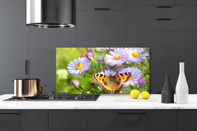 Küchenrückwand Spritzschutz Blumen Schmetterling Natur