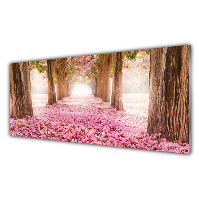 Küchenrückwand Spritzschutz Fußpfad Baumstämme Natur