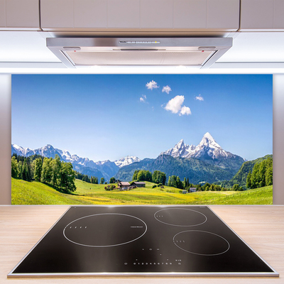Küchenrückwand Spritzschutz Felder Bäume Gebirge Landschaft