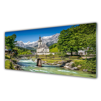 Küchenrückwand Spritzschutz Kirche Brücke See Natur