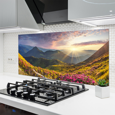 Küchenrückwand Fliesenspiegel Gebirge Wiese Sonne Landschaft