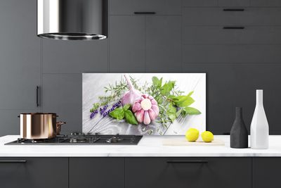 Küchenrückwand Fliesenspiegel Knoblauch Blume Blätter Pflanzen