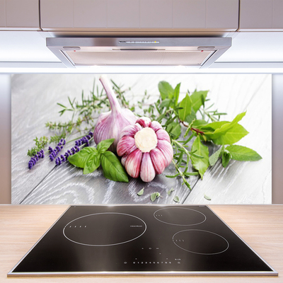 Küchenrückwand Fliesenspiegel Knoblauch Blume Blätter Pflanzen