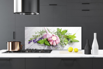 Küchenrückwand Fliesenspiegel Knoblauch Blume Blätter Pflanzen
