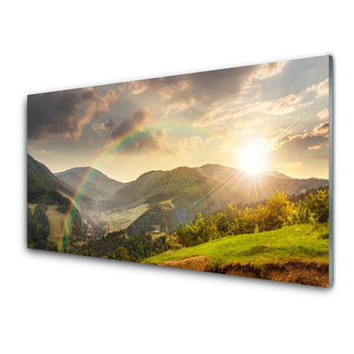 Küchenrückwand Fliesenspiegel Sonne Regenbogen Gebirge Landschaft