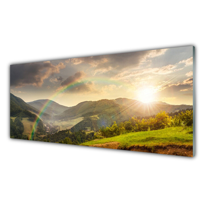 Küchenrückwand Fliesenspiegel Sonne Regenbogen Gebirge Landschaft