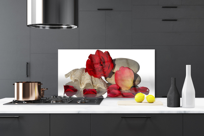 Küchenrückwand Fliesenspiegel Rose Muschel Steine Kunst