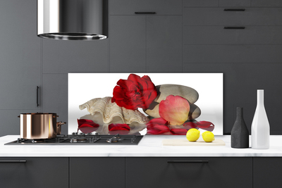 Küchenrückwand Fliesenspiegel Rose Muschel Steine Kunst