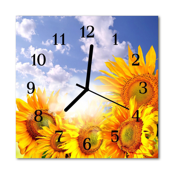 Glasuhr Wanduhr Sonnenblumen