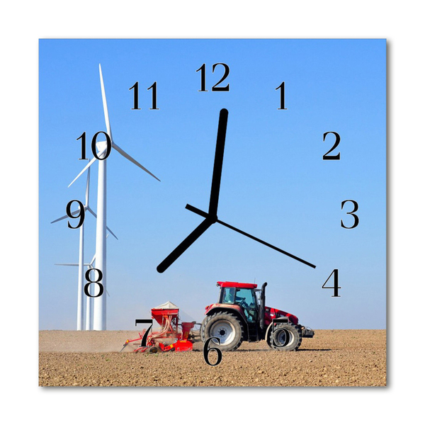 Glasuhr Wanduhr Traktor Feld