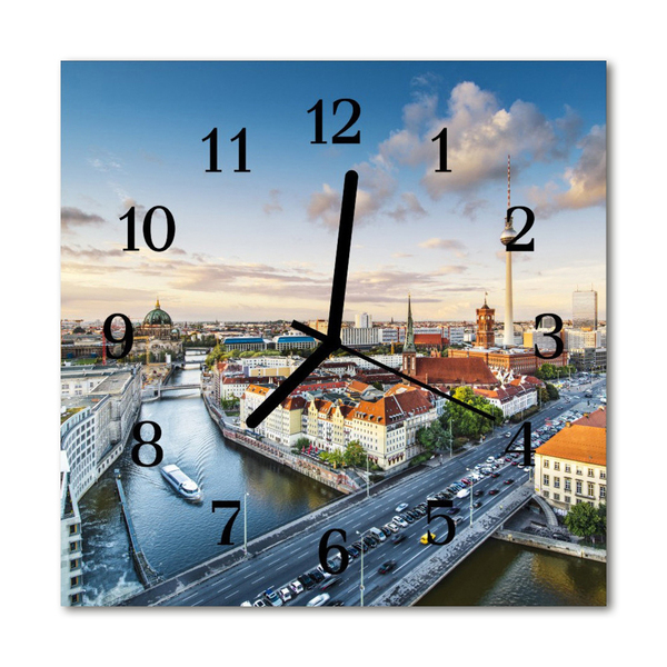 Glasuhr Wanduhr Stadt Fluss