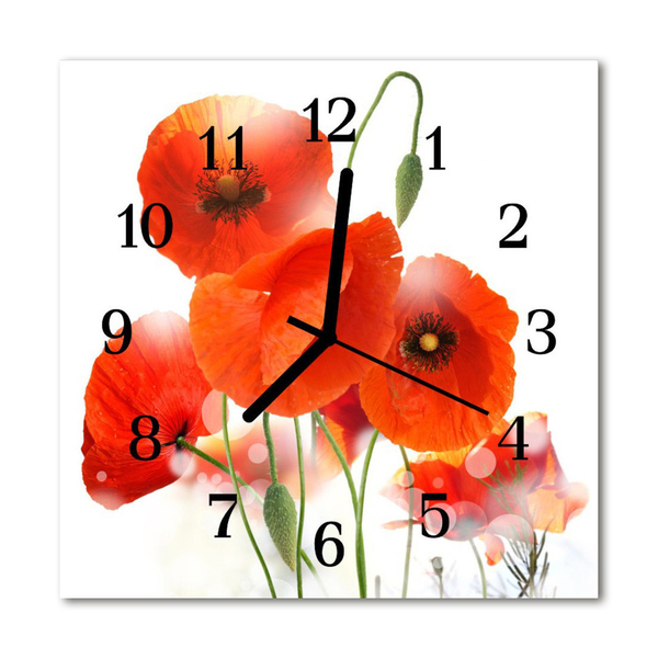 Glasuhr Wanduhr Mohnblumen