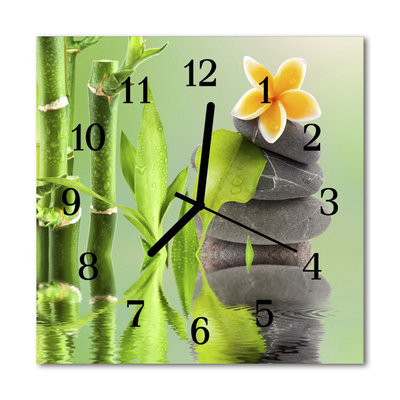 Glasuhr Wanduhr Bambusse Steine