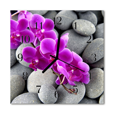 Glasuhr Wanduhr Orchidee Steine