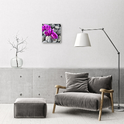 Glasuhr Wanduhr Orchidee Steine
