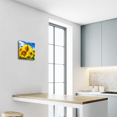 Glasuhr Wanduhr Sonnenblumen