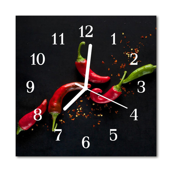Glasuhr Wanduhr Chilischoten