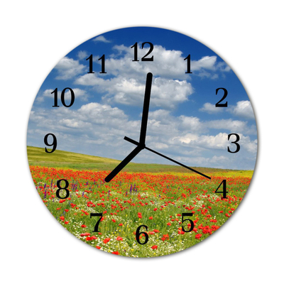 Glasuhr Küchenuhr Mohnblumen Feld