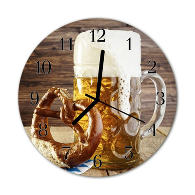 Glasuhr Wanduhr Bier Brezel