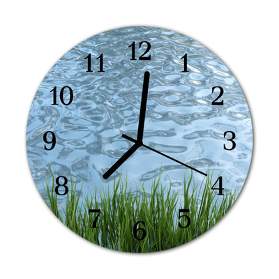 Glasuhr Wanduhr Gras Wasser